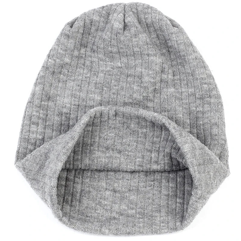 Women Plain Cotton Ribbed Beanies Hat Autumn Winter Warmer Knitted Hats Ladies Stretch Slouchy Striped Baggy Skullies Cap