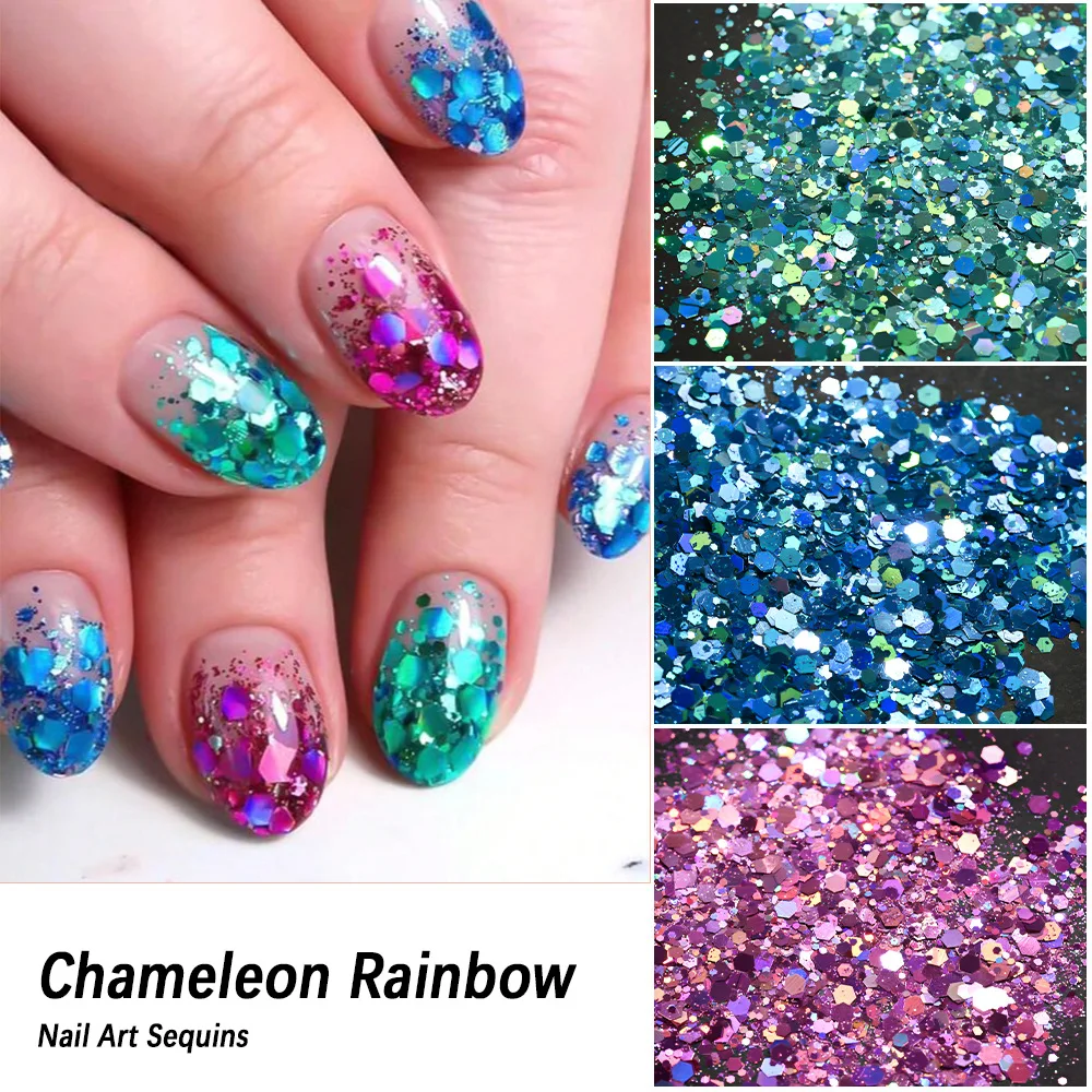 24 Colors Holographic Chunky Glitter 24 Colors Total Laser Nail Glitter Flakes Chunky Holographic Laser Nail Glitter