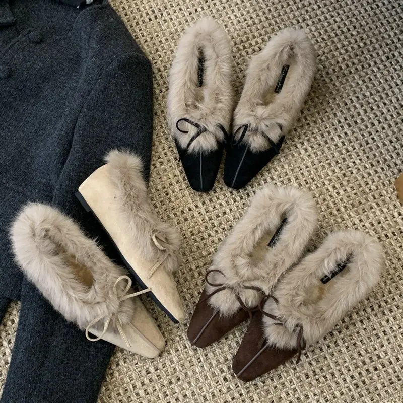 

2026 модная женская обувь на меху, теплые плюшевые лоферы, зимняя обувь, хлопковые ботильоны без шнуровки на плоской подошве, повседневные лоферы, обувь Mujer