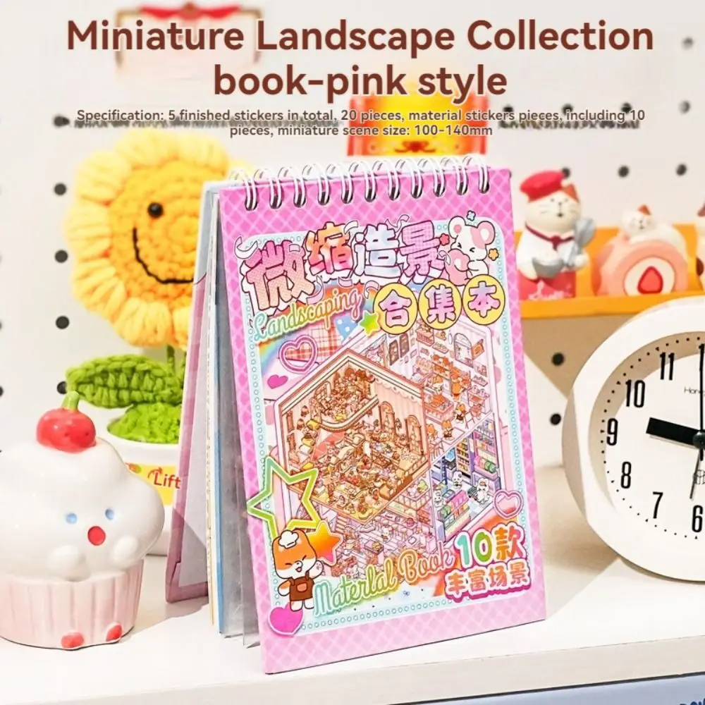 Durable 10 in 1 Landscape Sticker Book DIY Cartoon Cabin Scene Pocket Sticker Tear-proof Cute 3D Stickers Scene Set Student