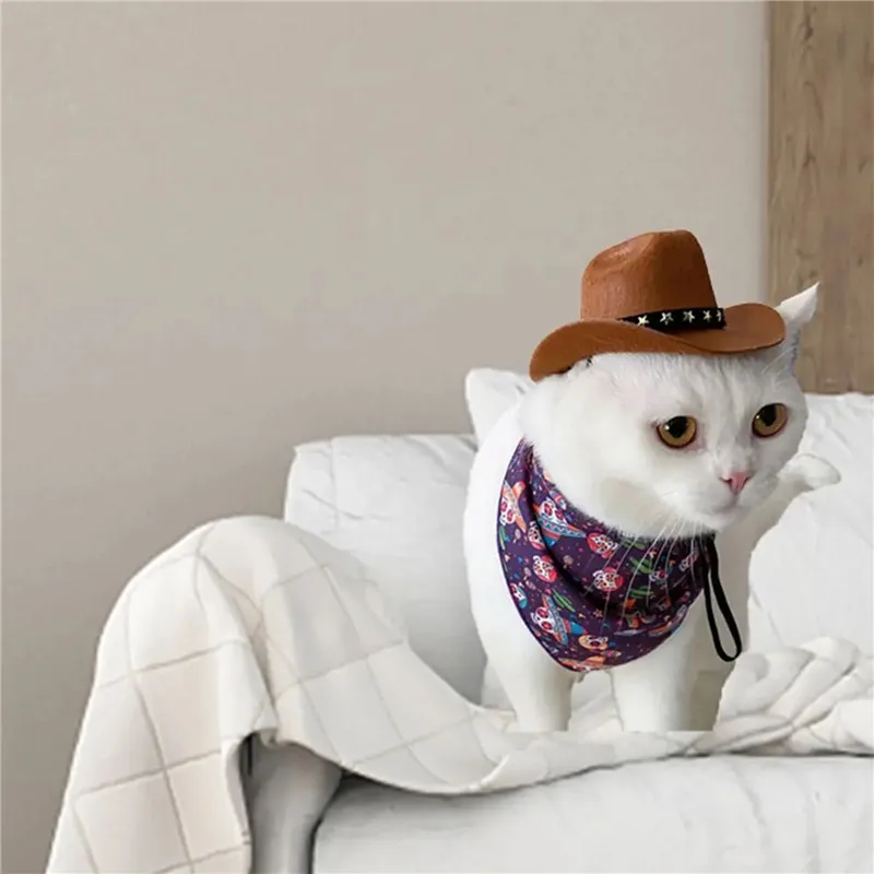 Sombrero de vaquero para mascotas, sombrero de copa ajustable, sombrero de gato, sombrero de Sol para perros pequeños y medianos, suministros para