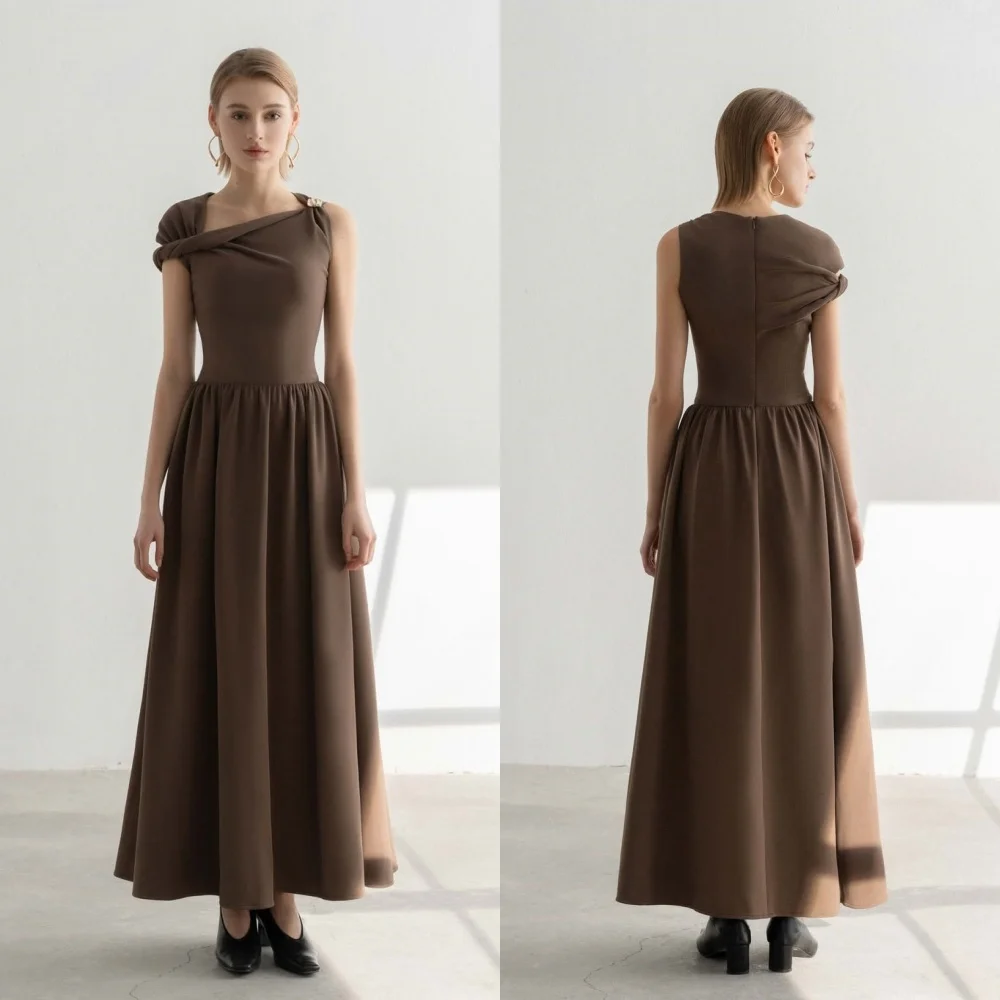 

Customized Temperament Jersey Evening Dress High Quality Square Collar Off the Shoulder Sleeveless Bespoke Occasion Gowns