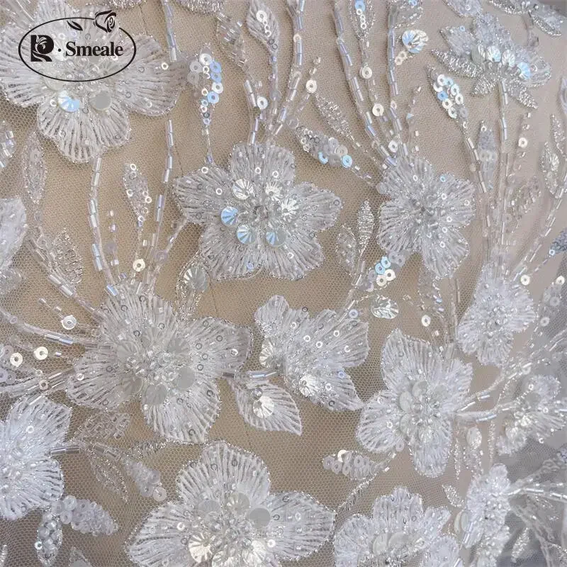 Luxury Beaded Sequin Wedding Dress, Advanced Custom-made Sewing, 3D Bridal Lace Fabric