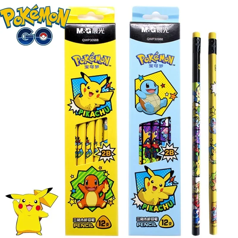 12 PCS Pokemon Pencil Set 2B/HB Pencil Anime Piakchu Student Stationery School Supplies Cartoon Writing Pen Wholesale