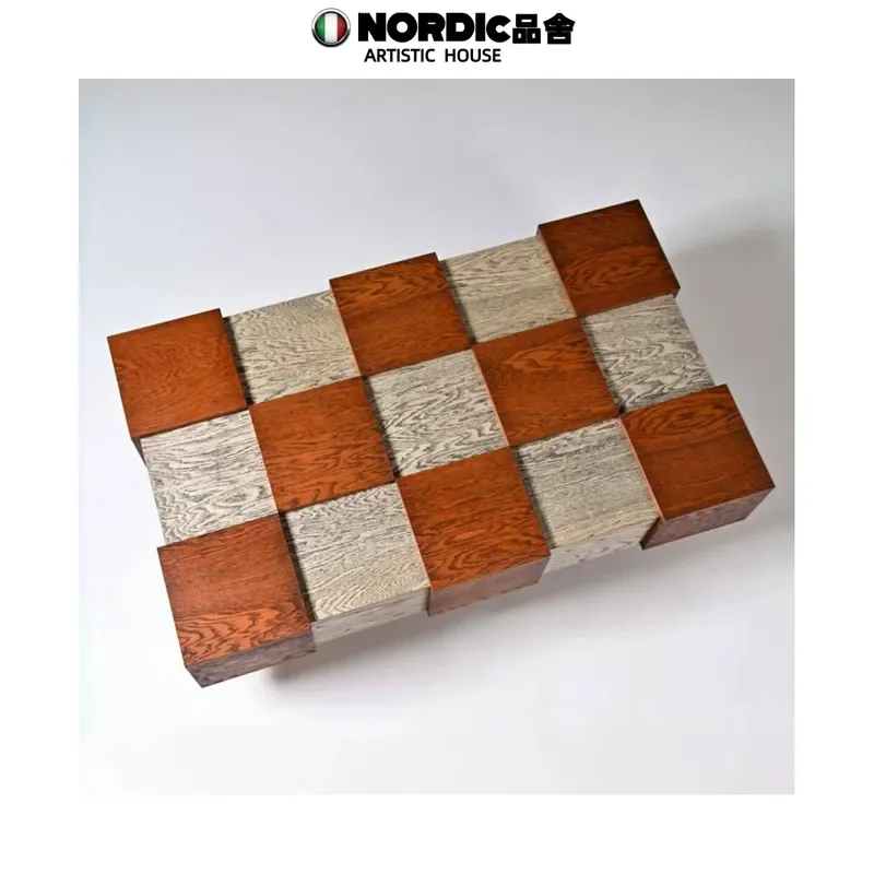 Nordic Wabi Sabi Solid Wood Coffee Table Square Antique Pattern Color Matching Living Room Home Furniture
