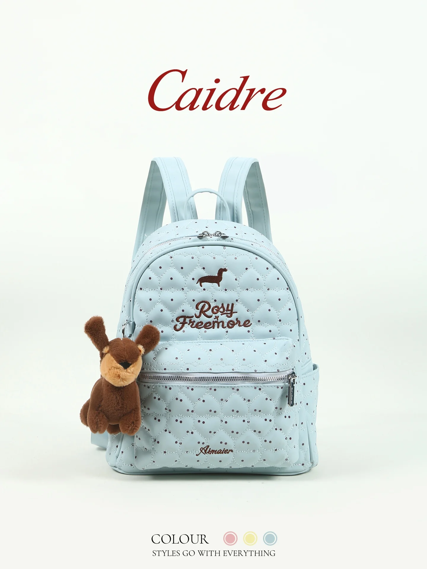 

CAIDRE Blue Polka Dot Backpack Travel Women's Gift Cute Dog Student Bookbag Soft Handle Medium Hardness Travel Backpack