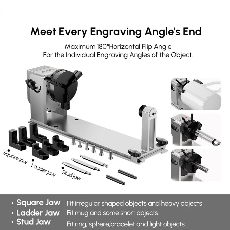 ORTUR (YRC1.0) CNC Rotary Roller With Chuck 360 Rotating 180 Horizontal Flip Angle Base For All Laser Engraver Machines