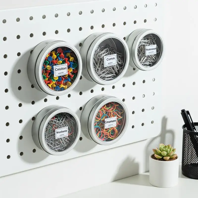 Magnetic Fridge Organiser Round Tin Box With Magnet Kitchen Spice Storage Box Home Office Organisers With Transparent Cover