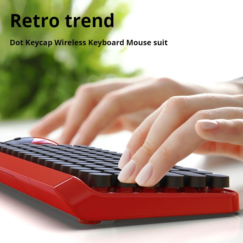 Punk Retro Circular Dots Keyboard 2.4g Wireless Keyboard Photoelectricity Mouse Tablet Laptop Desktop Computer Keyboard Office image 4