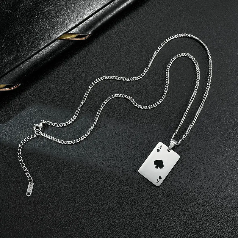 Unisex Stainless Steel Spades Poker Pendant Necklace Trendy Personalized Design for Fashion Accessories