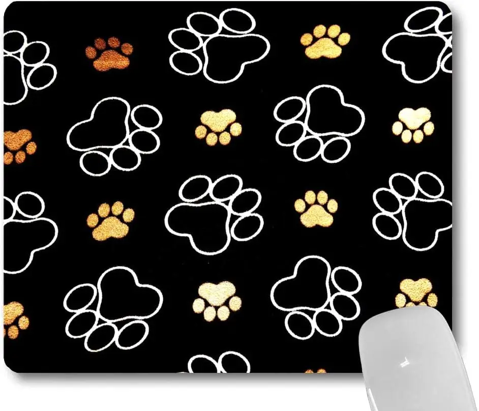 Tapis de souris rectangulaire en forme de patte de chien, accessoire en caoutchouc non ald, disponible en blanc et en or, pour ordinateur portable et bureau, 9,7x7,9 pouces