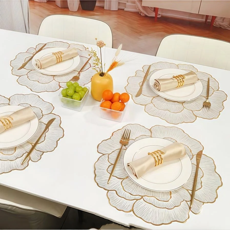 1/6/10 قطعة الذهب الإبداعي الفاوانيا هدية المفارش الشمال المنزل الوقايات البلاستيكية طاولة طعام حصيرة الزخرفية المضادة للانزلاق وجبة عيد الميلاد حصيرة #3