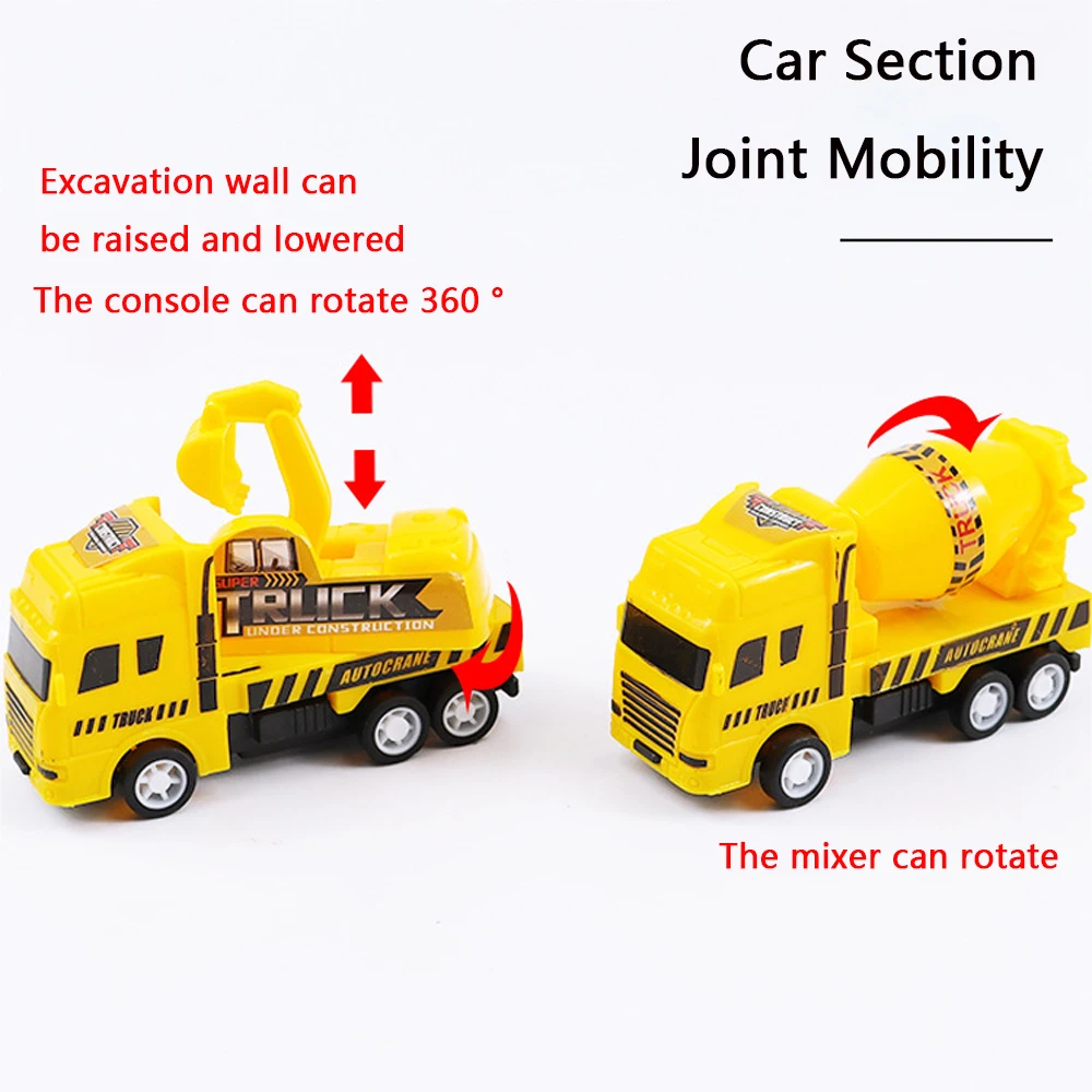 4個セット 小型建設車両、プルバック式摩擦動力STEM玩具、幼児向け、旅行用車のおもちゃ、3～5歳誕生日プレゼント