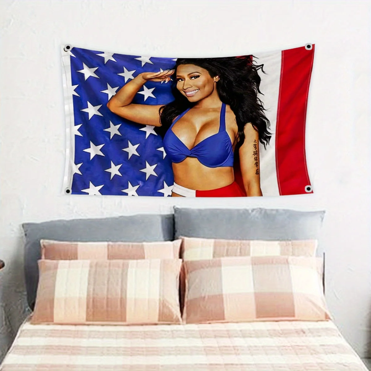 نيكي ميناج العلم ألوان زاهية مزدوجة مخيط وحلقات نحاسية 3x5 FT 90x150 سنتيمتر راية الموسيقى المغني ستار ديكور فني أعلام