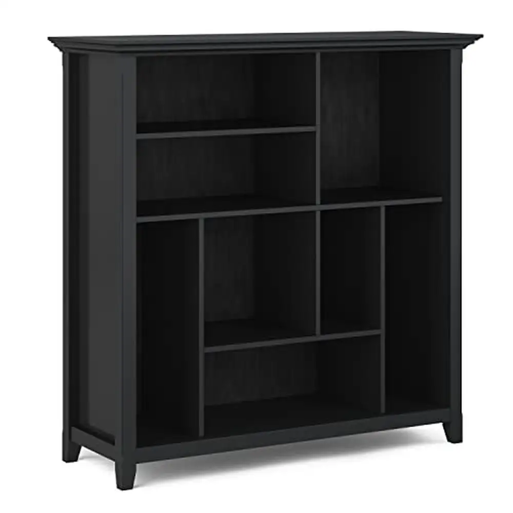 44 Inch Black Solid Wood Multi Cube Bookcase Storage Unit Office Living Room Study Room Transitional Design Tapered Legs Crown