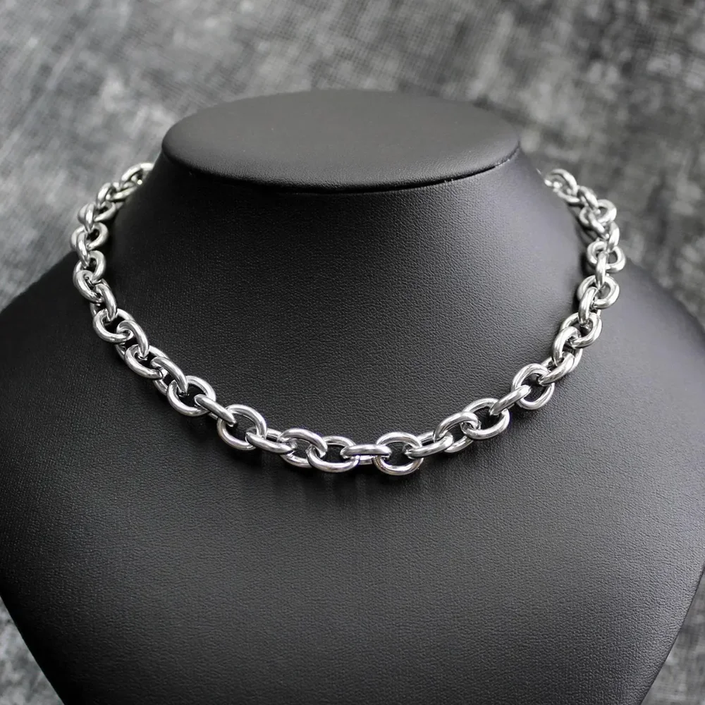 Punk Stainless Steel Chunky Chain Necklace Gothic Oversized Cable Chain Choker Short Necklace for Women Men Layering Necklace