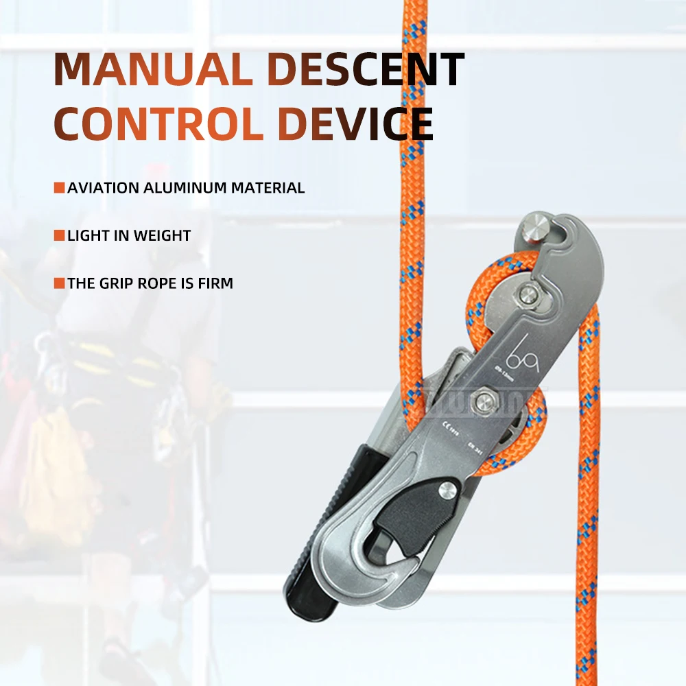 Instant Stop Rappel Device, Hand-Operated Controlled Descent  with Emergency Brake, Aluminum Alloy Descender for Rock Climbing