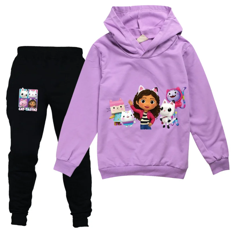 2 Stück Gabby Doolhouse Kinder Langarm Hoodies Jogginghose Kawaii Kleinkind Mädchen Gabbys Katzen Kleidung Teen Jungen Hülsen-Turnschuhe Geschenk