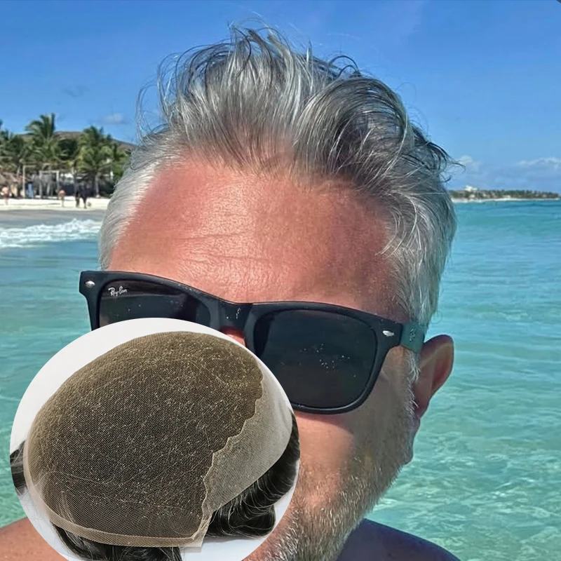 

Невидимый мужской парик Q6 с имитацией естественной линии роста волос, оттенки 1B50, 1B80, серый, светло-коричневый, блонд, на швейцарской сетке и полиуретановой основе # 20 протезов с узловой фиксацией Bleach Knots