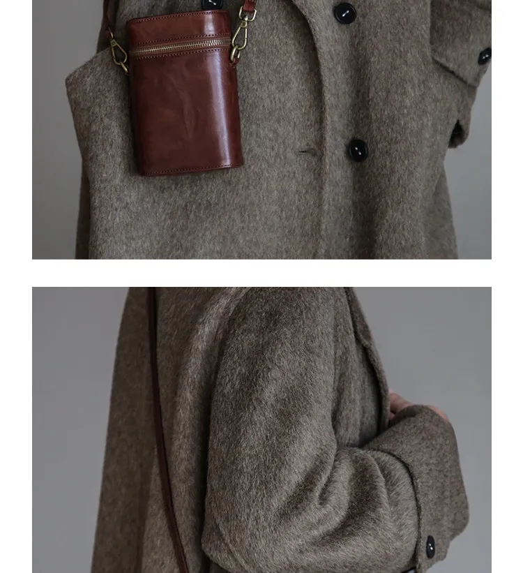 PNDME einfache, lässige, handgefertigte Damen-Handytasche aus pflanzlich gegerbtem Rindsleder, modische Designer-Umhängetasche aus echtem Leder – Detail 6