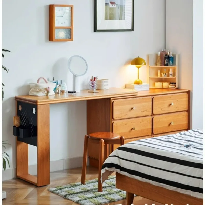 

Solid wood chest dresser integrated retractable cherry wood bedroom bedside storage cabinet Japanese dressing table corner desk