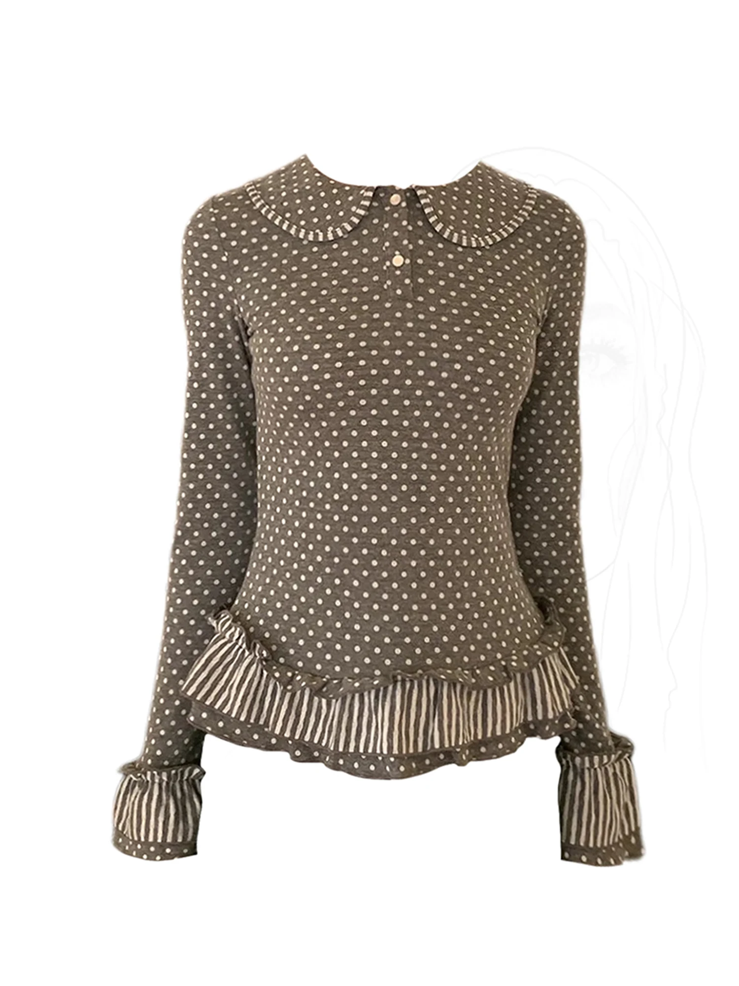 

Women's Grey Y2k Polka Dot T-shirt Vintage Harajuku Korean Style Gyaru Tee Top Long Sleeve Oversize T-shirts 2000s Clothes 2025