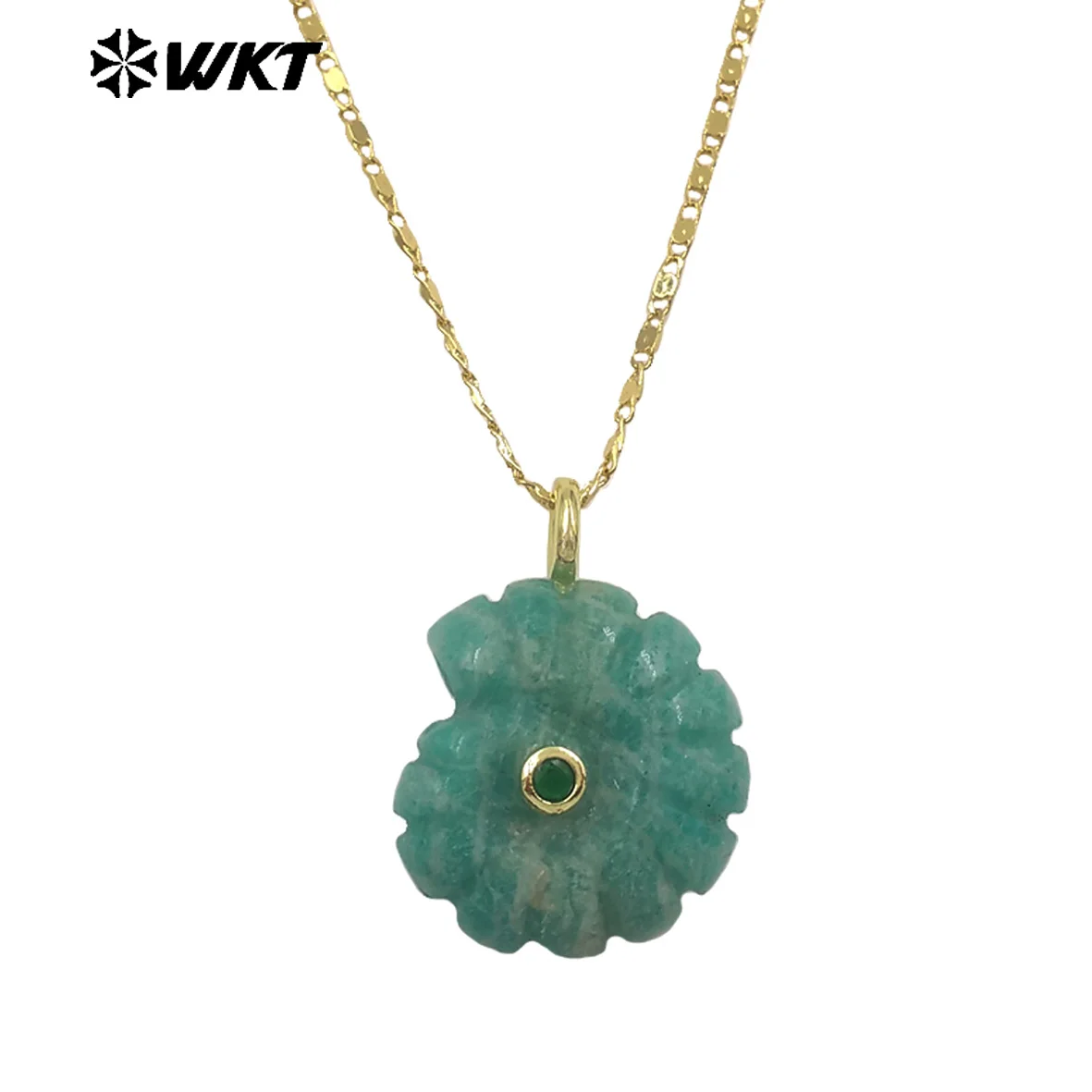 WT-N1510 Smooth Texture Shell Shape Colored Gemstone&Zircon Paved Pendants Fine Chian Necklace Daily Decorated
