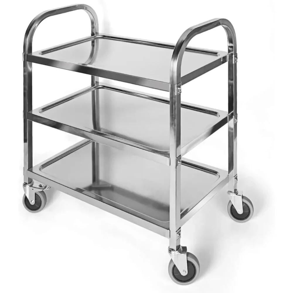 

Stainless Steel Utility Cart Kitchen Rolling Carts with Wheels Serving Trolley Catering Storage Shelf with 2 Lockable Wheels