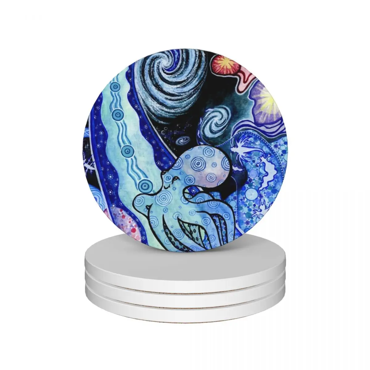 

Octopia - octopus in mystical outer space Ceramic Coasters (Set of 4) household utensils kitchen eat table Coasters