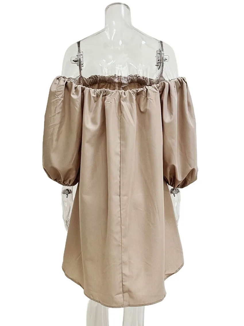 Parc Fee Summer Loose Khaki Cotton Womens Dresses 2025 Casual O-Neck Short Sleeve Mini Dress Elegant Classic Solid Female Dress