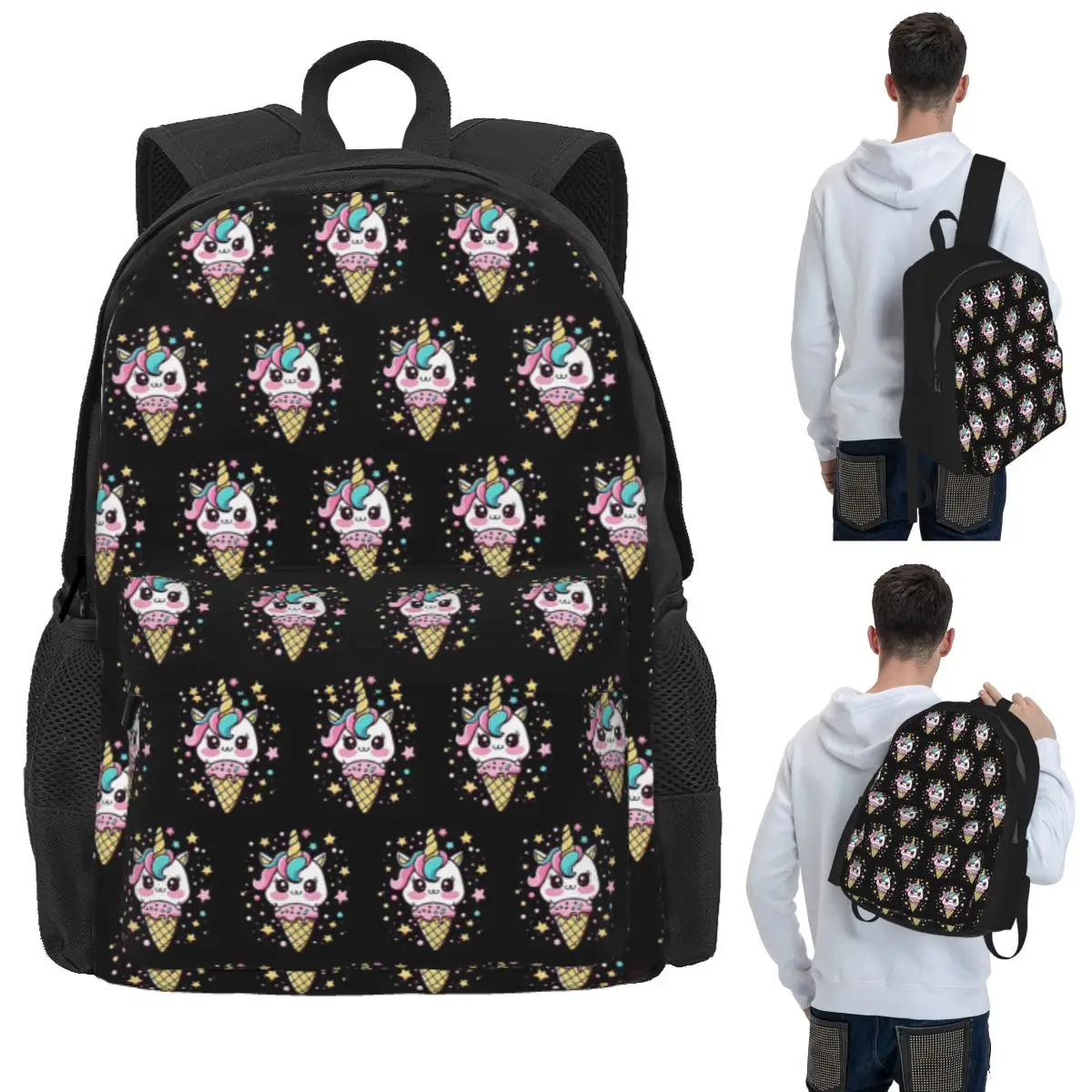 Ice Cream Unicorn Student Backpack School Bag Hiking Travel Daypack for Boys Girls Bookbag Shoulder Bags