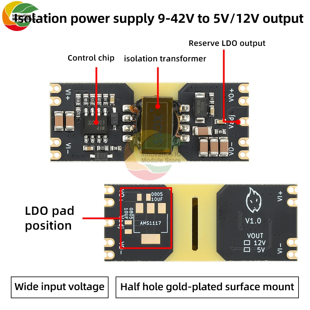 XC5015 DC-DC 9-42 فولت إلى 5/12 فولت الناتج تنحى وحدة معزولة واسعة الجهد وحدة باك الطاقة تموج منخفض وحدة الطاقة