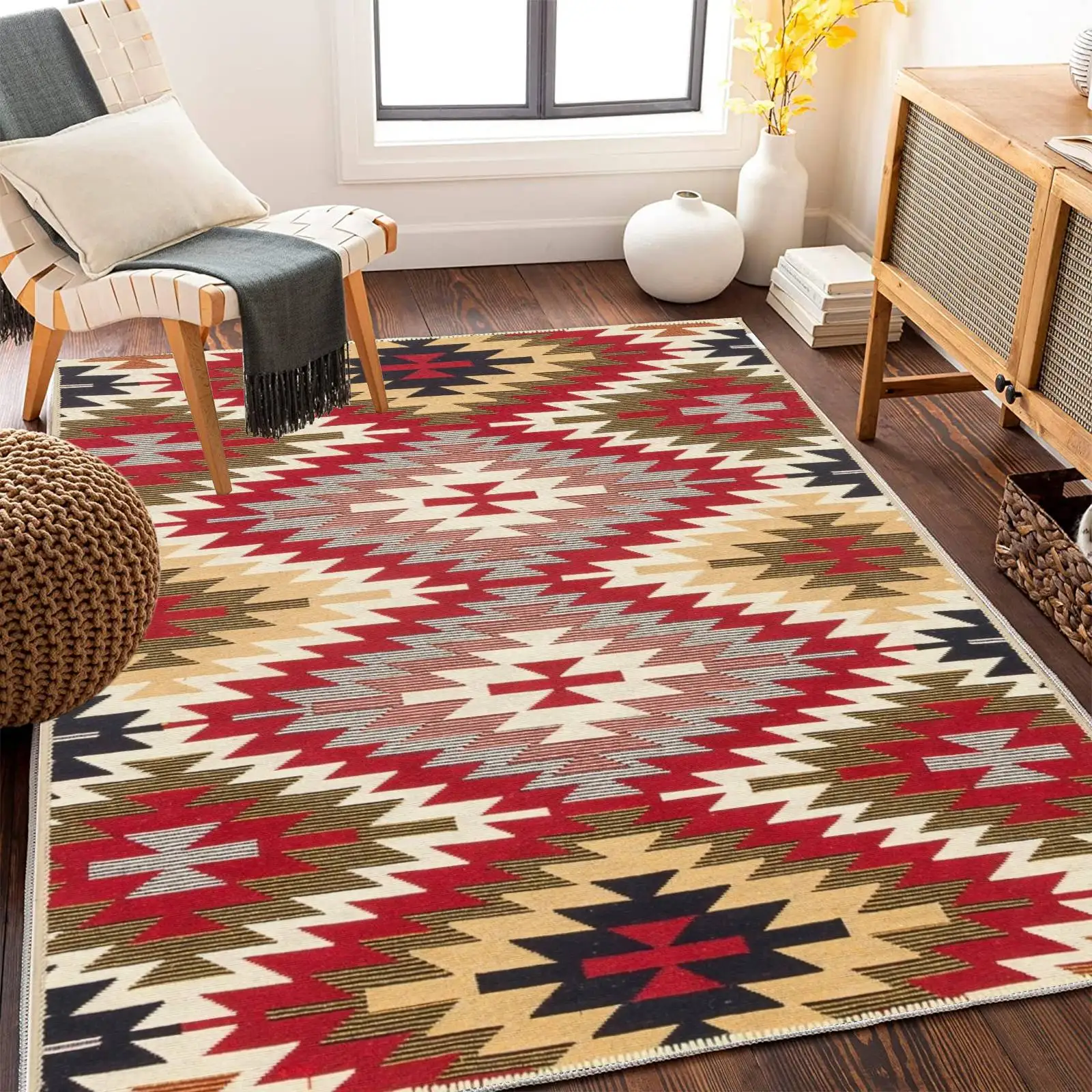 1 Piece Indian Style Crystal Velvet Soft Carpet Non-Slip Living Room Bedroom Bed Rug American Country Decor Carpet Home Decor