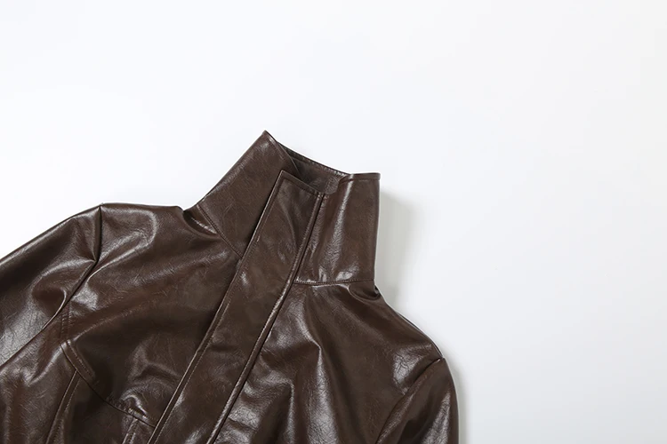 Nibber Hottie Crop Jacke Frauen Rollkragen Pu Unregelmäßige Zip Taste Volle Hülse Wilden Sexy Straße Mitternacht Herbst Hipster Mantel – Detail 14