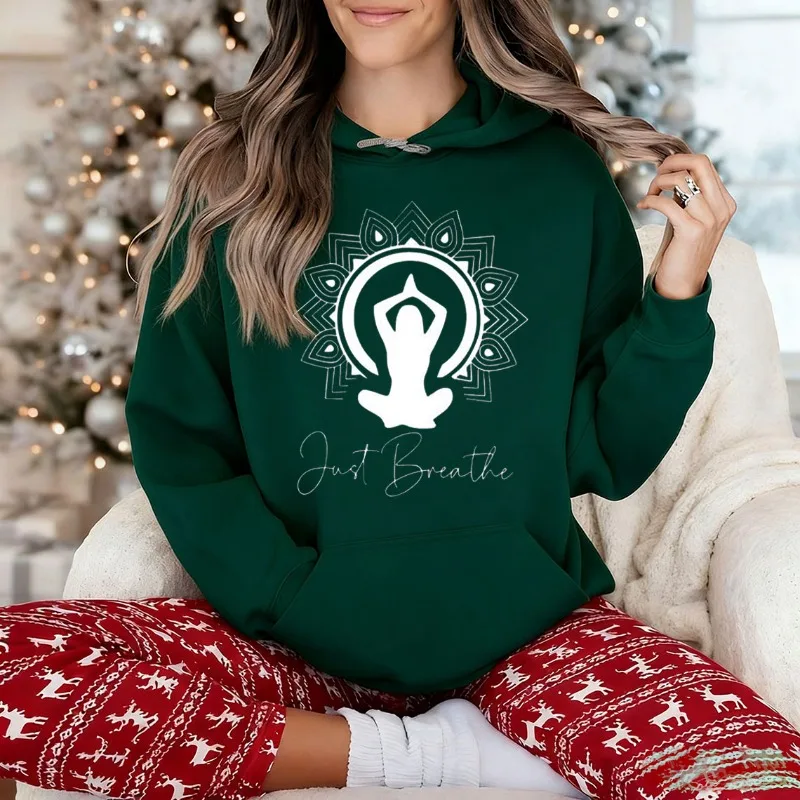 سترة بغطاء للرأس للجنسين من Just Breathe، سترة بقلنسوة حرارية مطبوعة بشكل بسيط لليوجا واليوجا