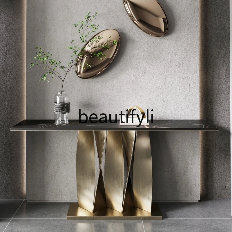 Light luxury entrance table, living room decoration entrance marble rock slab end view table, simple entry plan