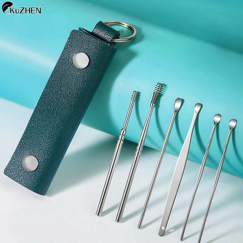 

6Pcs/set Ear Wax Cleaner Stainless Steel Earpick Wax Remover Earwax Removal Tool Cleaner Spoon Ear Wax Picker Spoon Care Ear