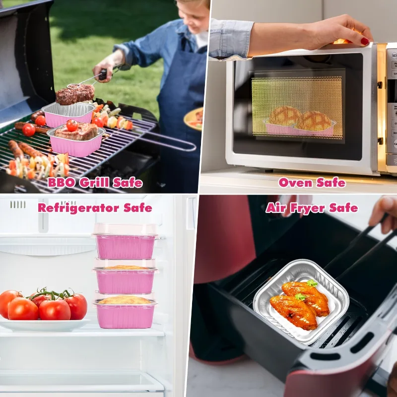 Mini Square Aluminum Foil Baking Pans with Lids, 50 Pack