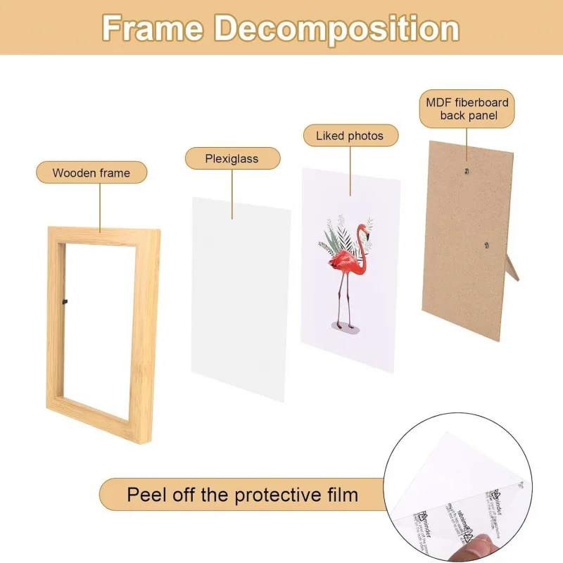 【4-Count Frame Kit】6 Inch 10x15cm Frames for Tabletop or Wall, Minimalist Natural Wood Photo Display for Wall or Desk