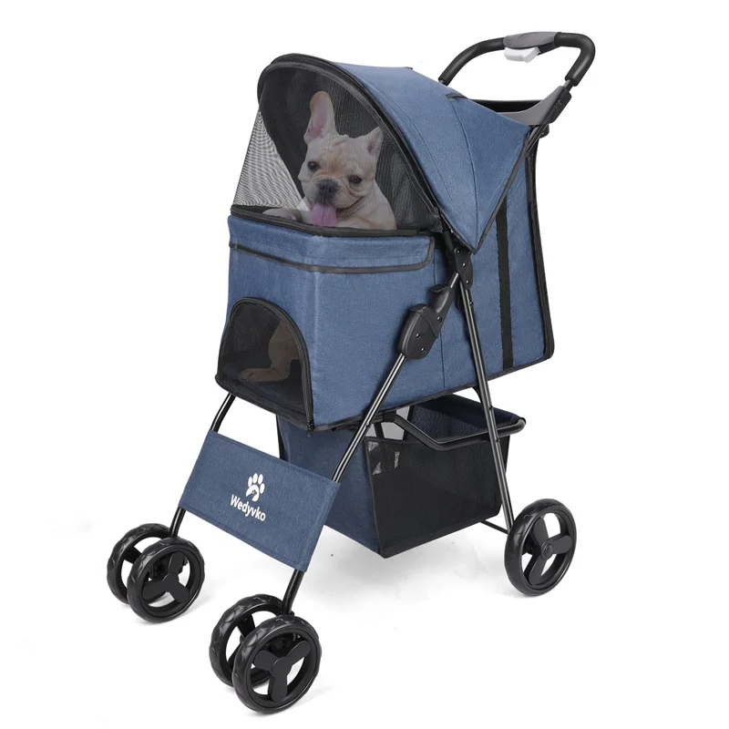 Kinderwagen Voor Huisdieren, 4-wielige Opvouwbare Kattenhondenwagen Met Opbergmand, Handvat 360 ° Willekeurige Levering Van Zwarte Of Witte Wielen