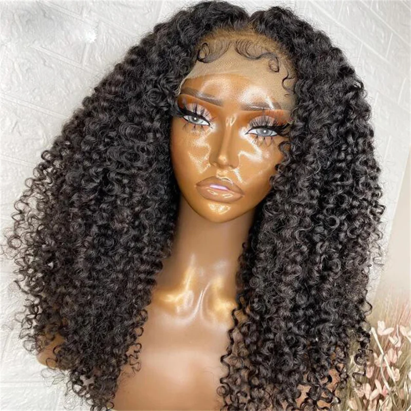 

26Inches 180%Density Preplucked Long Glueless Black Kinky Curly Lace Front Wig For Black Women BabyHair Heat Temperature Daily