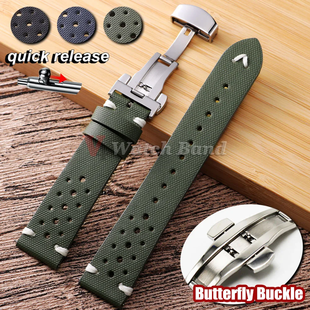 Schnellverschluss-Nylon-Segeltuch-Uhrenarmband, 18 mm, 20 mm, 22 mm, Armband mit Schmetterlingsschnalle, für Omega für Seiko-Uhrenarmband