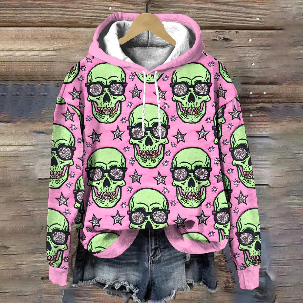 Czaszka Moda Damska Bluzy Trend Odzież Damska Topy Jesień Casual Bluzy Damskie Luźne Designerskie Bluzy Pullover
