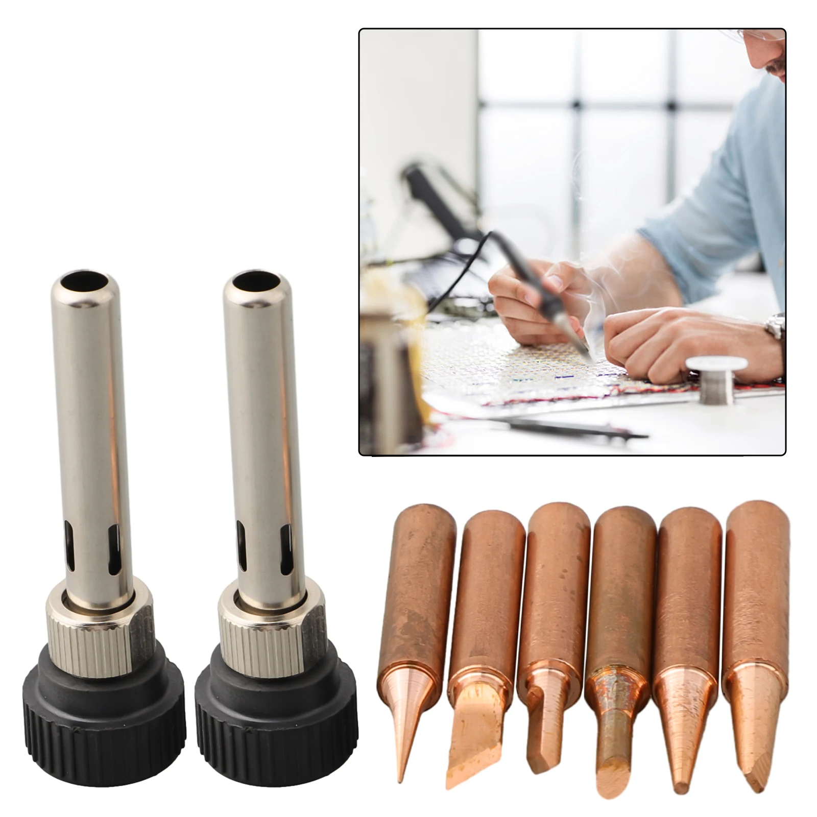 6-teiliges Kupfer 900M-T Lötspitzen- & Griffadapter-Set für 936 937 938 969 8586 852D Lötstationen zum Schweißen & Löten