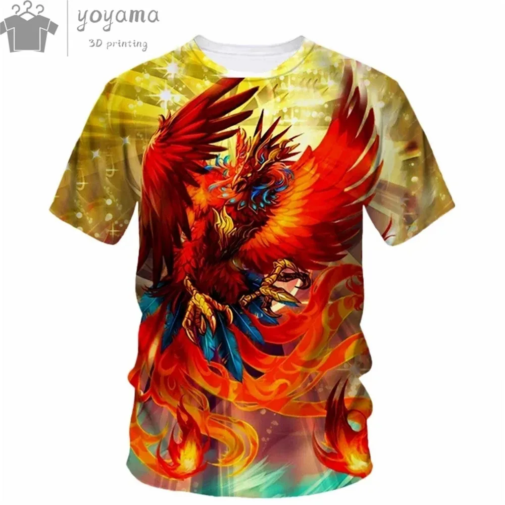 T-Shirt à Manches Courtes et Col Rond pour Homme, Vêtement Décontracté, Motif Animal, Oiseaux, Phénix, Imprimé en 3D, à la Mode