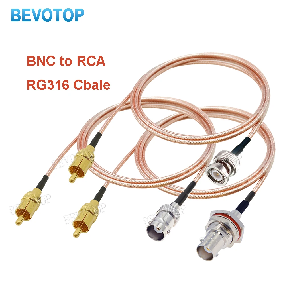 BEVOTOP RG316 Cable BNC Male to RCA Male Plug 50 Ohm RG-316 RF Coaxial Pigtail Extension Jumper Cord Video BNC to RCA Adapter