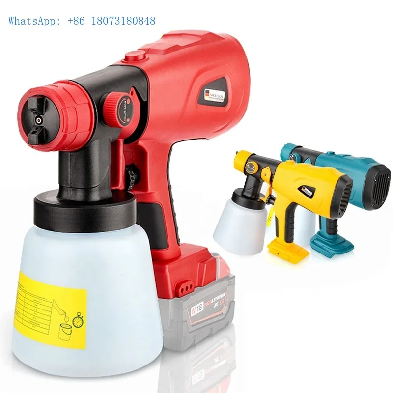 Rechargeable Li-ion Cordless Spray Gun 18V Input Battery Powered Electric Paint Spray Guns Compatible with Milwaukee Battery