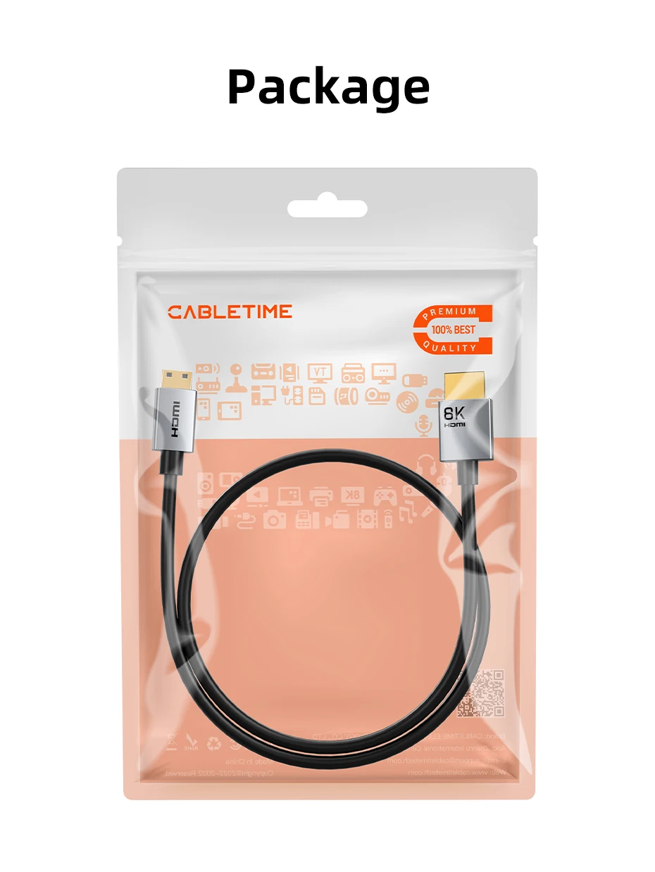 CABLETIME Mini HDMI zu HDMI Kabel HD 8K 60Hz High-Speed Mini HD 2.1 Kabel 48Gbps HDMI 2.1 Kabel für HDTV Tablet Kamera – Detail 11