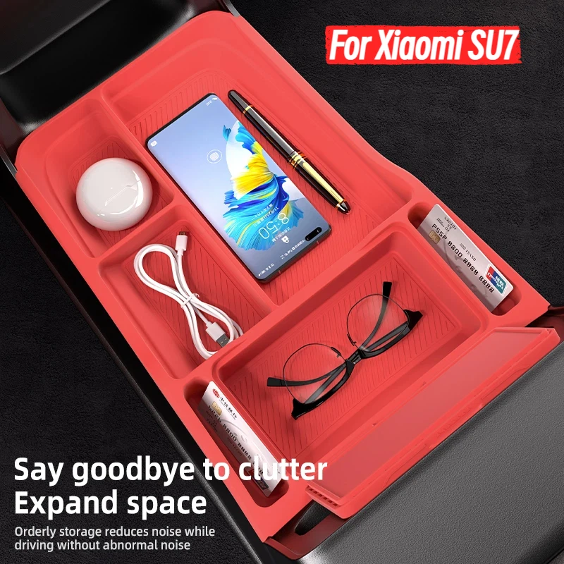 

For Xiaomi SU7 Lower Center Console Storage Box Custom Silicone Organizer Tray Anti-Slip Cup Holder Mat Car Accessory For Xiaomi