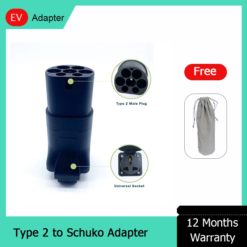 EV Adapter 16A Type 2 Charger Male Plug to Schuko Socket Electrical Car Mennekes Type 2 - Schuko/ CE